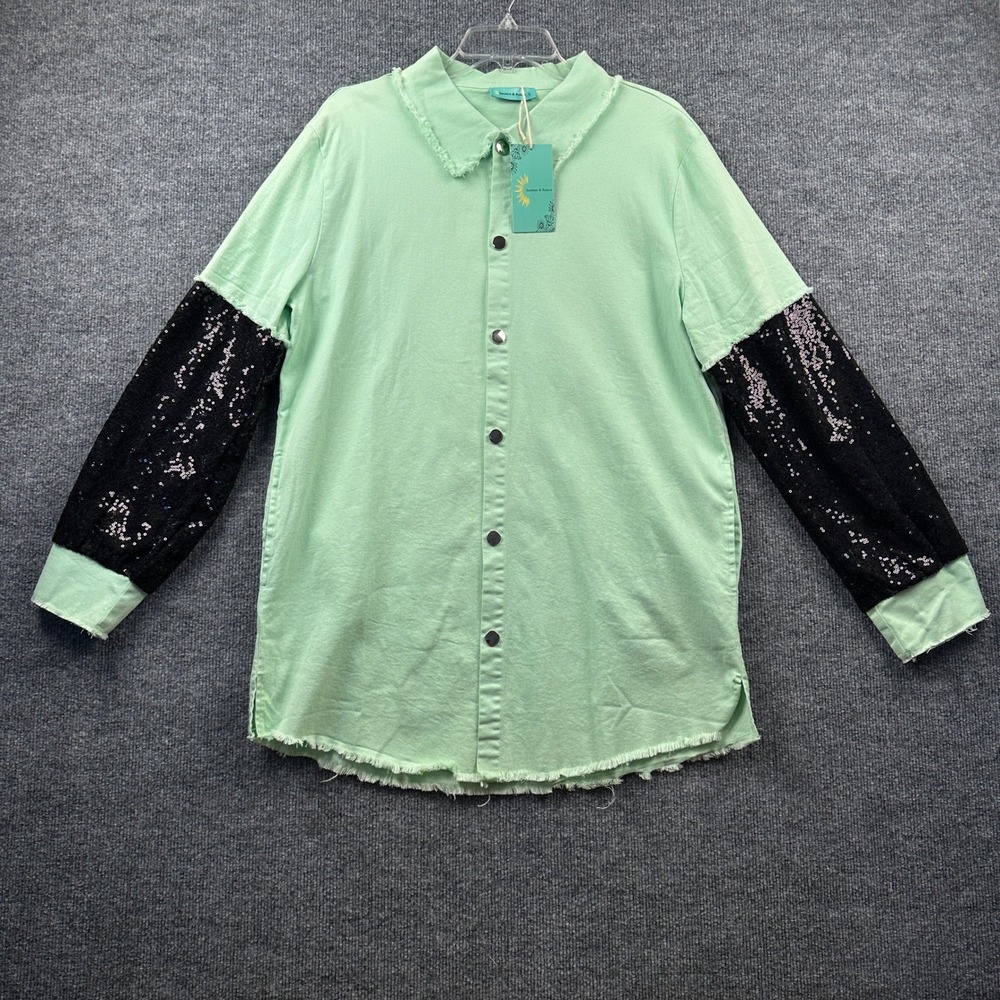 Sunshine & Rodeos Mint Green Sequin Sleeve Shacket Boutique NWT Large